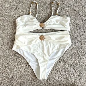 White Seashell High-Waisted Bikini